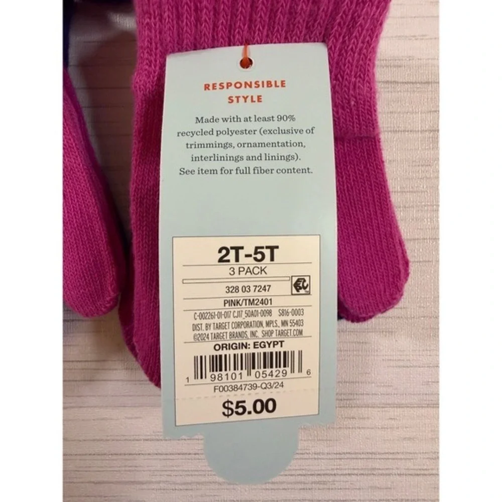 Cat & Jack Toddler Girls 3 Pack Knit Mittens Pink Purple Size 2T-5T NEW